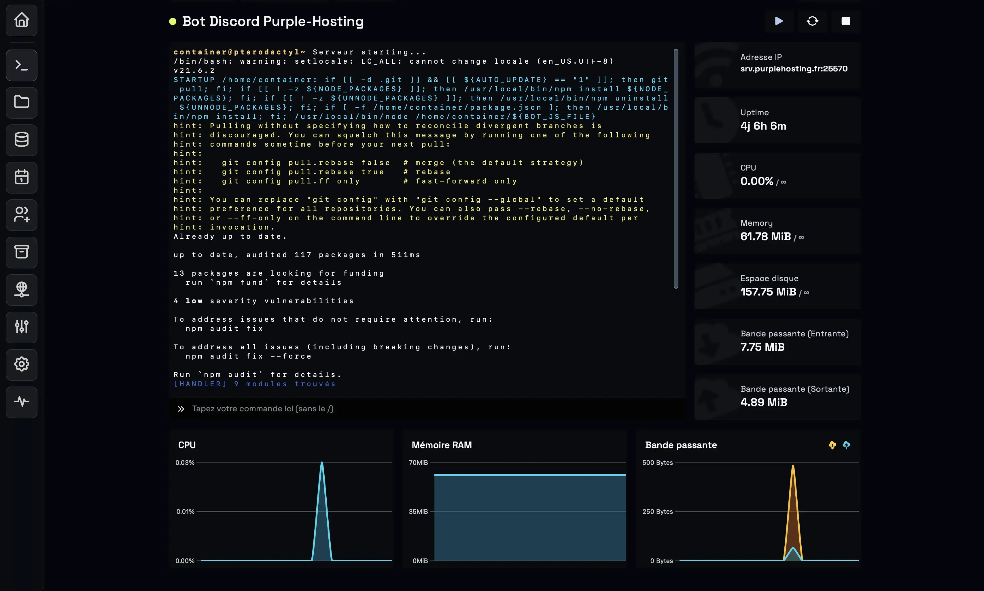 PurpleHosting panel - Hébergeur de serveurs de jeux et VPS - Panel de gestion
